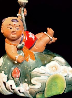 娃娃莲藕连生贵子陶瓷工艺石湾公仔家居结婚宝宝床头客厅摆件礼品