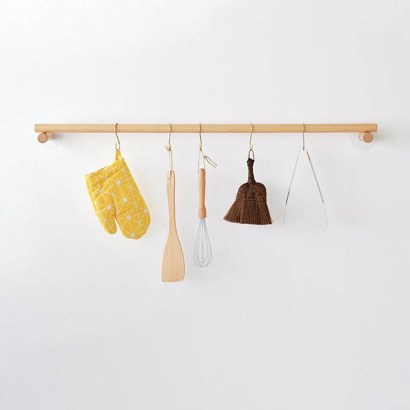 厨房免打孔挂杆实木毛巾架服装店挂版民宿原木墙壁壁挂木质挂衣架