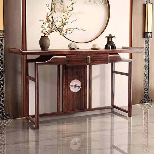 新中式乌金木玄关桌条案入户中堂靠墙窄款供桌香案家用实木玄关柜