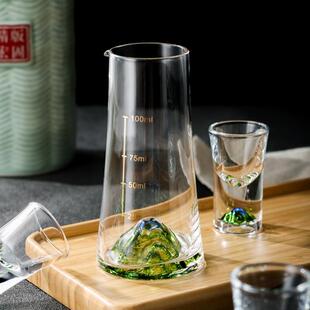中式观山白酒杯千里江山玻璃烈酒杯子冰山创意国潮分酒器青绿酒具