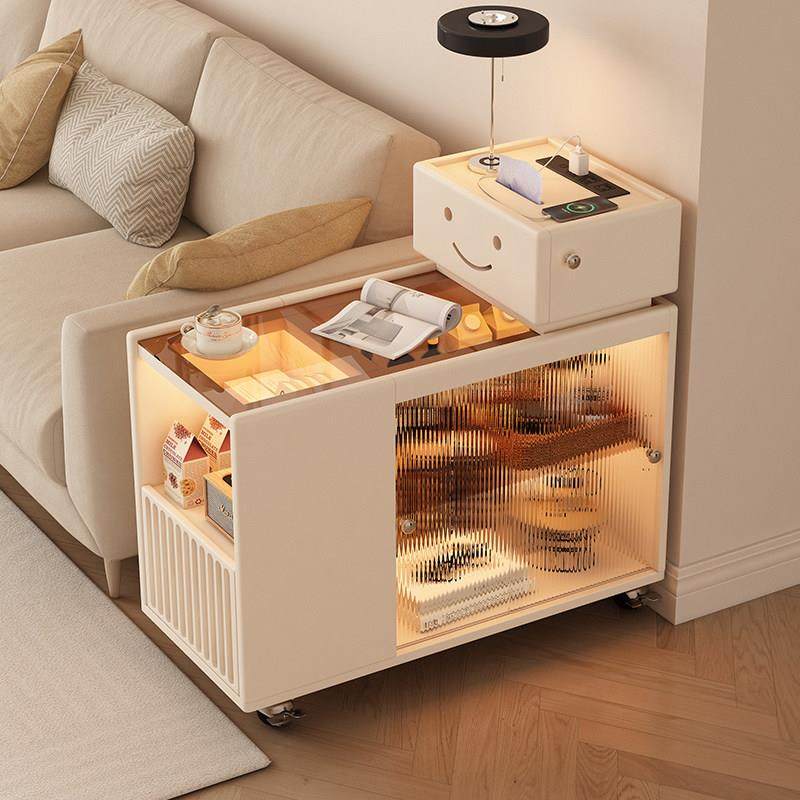 奶油风机器人沙发边柜侧柜客厅可移动边几柜茶几柜创意置物柜实木