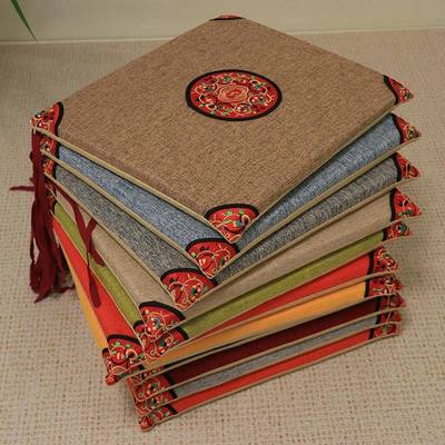 新中国风亚麻布坐垫，餐椅坐垫，防滑坐垫，绣花红木沙发，官方坐