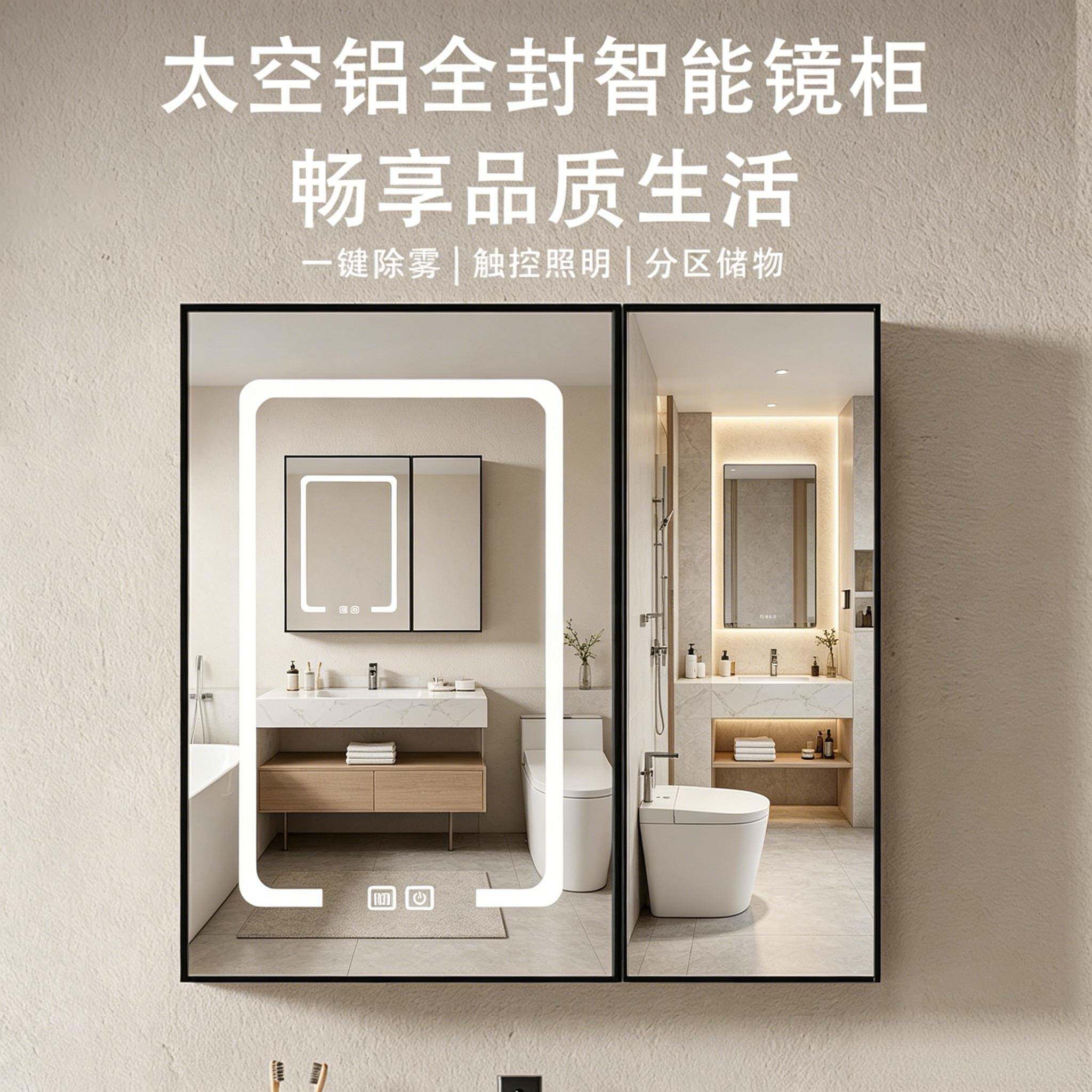 (工厂直发)全封镜面智能浴室镜柜卫生间收纳梳妆镜台led灯带除雾