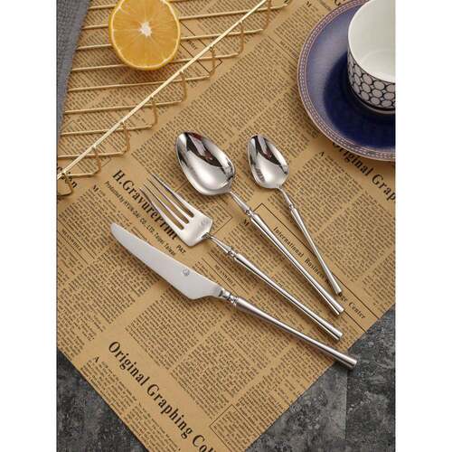 北欧小蛮腰银色镜面304不锈钢西餐刀叉勺四件套家用牛排餐具套装