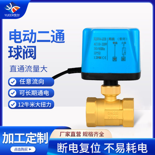电动二通球阀220V两线常闭常开式电动球阀开关DN15 20 25 50dc24V
