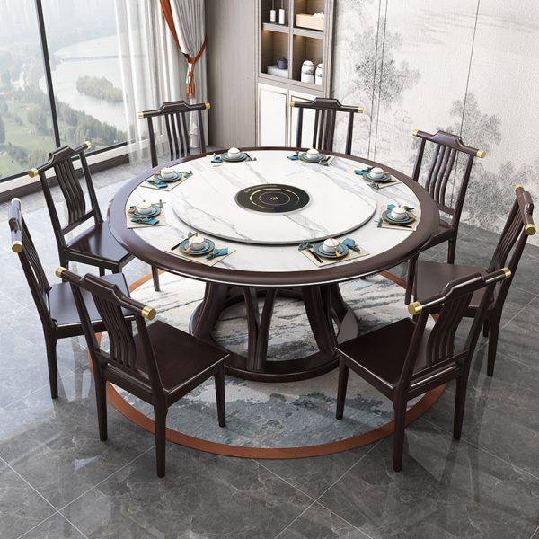 新中式岩板圆餐桌椅组合大理石火锅圆桌带转盘带电磁炉家用饭桌子,住宅家具,岩板餐桌,淘宝优惠券,粉丝福利购,淘宝优惠卷