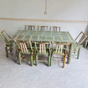 纯手工竹桌子茶舍正方形原竹桌升级款餐桌子茶舍新款竹桌子名宿