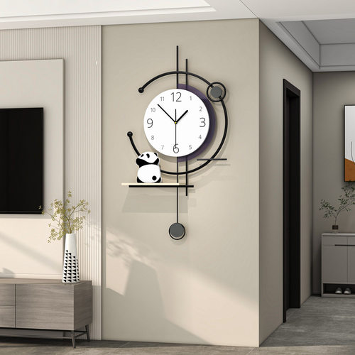 熊猫创意钟表现代简约客厅高级感挂钟家用装饰挂墙免打孔静音时钟