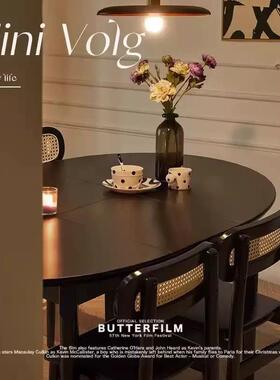 伸餐桌全实木z136法式可复古黑色圆折叠缩变椭圆餐桌小户型家用胡桃