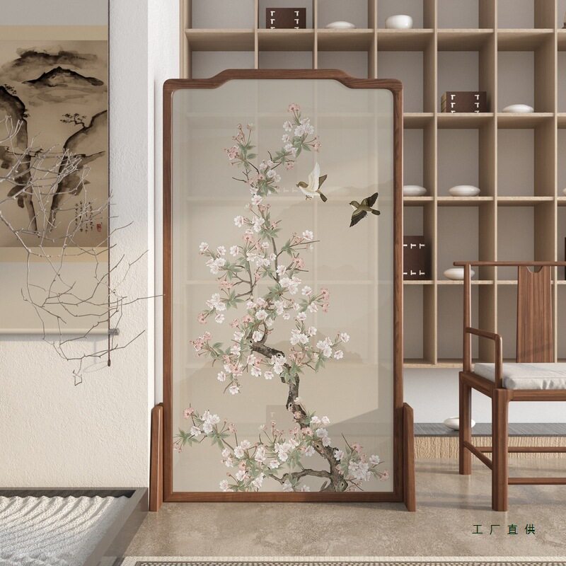 中式屏风隔断客厅入户玄关卧室遮挡家用简约现代布艺实木移动座屏