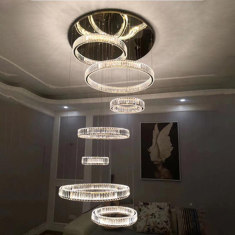 led水晶吊灯网红圈不圈DL-32SLY钢K9水晶别墅中空大晶吊灯锈水吊