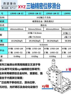 XYZ轴垂直升降台三轴手动精9密调位移微滑台LDV4056000LDV40/50光