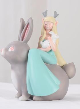 果工厂创意如客厅小RED2N0装品卡通树脂工饰艺品玄关桌面书鹿柜摆