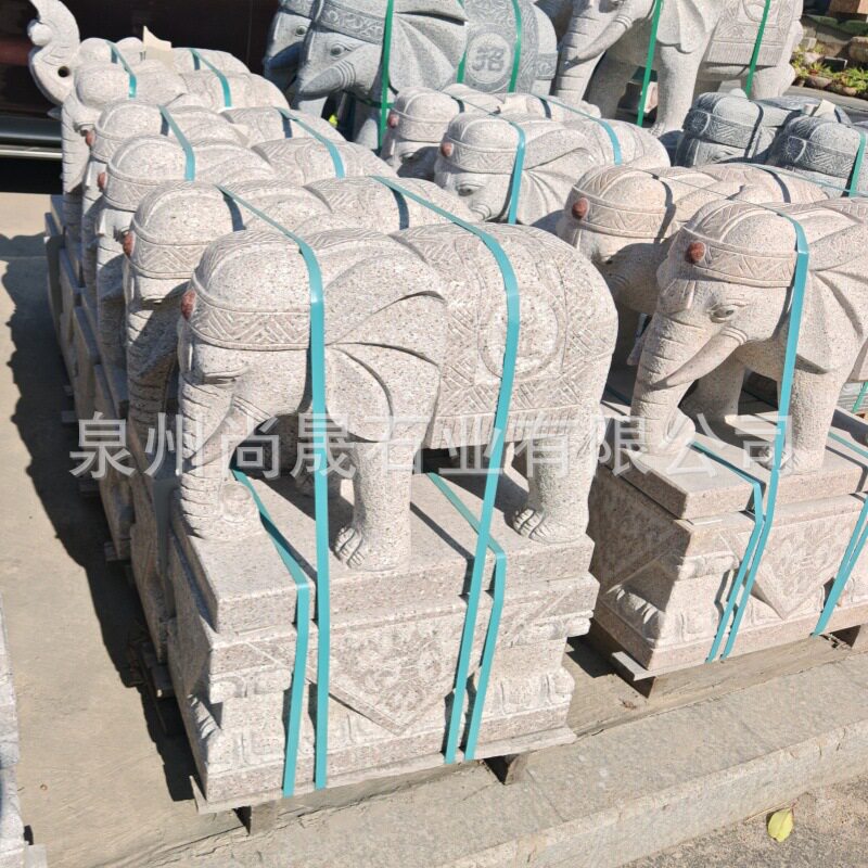 天然花岗岩石雕大象一对白麻石材招财小象吉祥如意青石大象石雕刻