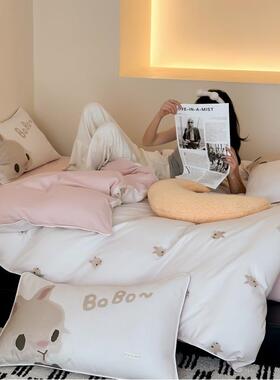 meise卡通风全单棉双层纱床四件套可数爱码印儿童款纯棉被套床花