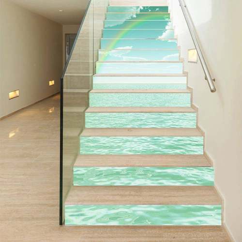 跨境AMPJVLT-061C厂家魅集意简约十创三片贴绿海彩虹楼梯台阶贴墙