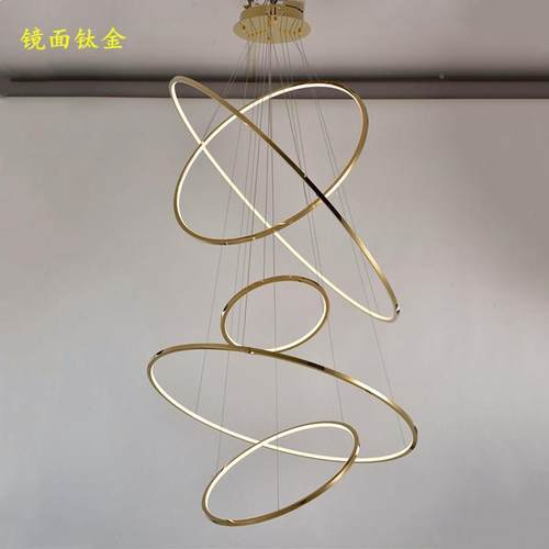 挑形高240客厅灯现代轻奢感跨主境环旋转简家居别墅楼梯吊灯约