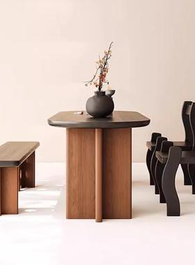 法式中古风实设木桌代家用计师款黑色饭桌复古现艺SXP餐术书桌办