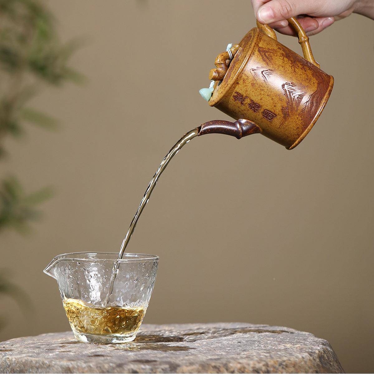 宜兴原矿容龙骨金柴烧紫砂砂壶匠手工人制作熊猫竹段大量茶具ZHIF