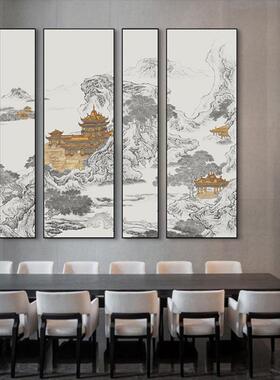 新中式玄关挂YZ202304画店大堂样板间屏装画饰四条山水画走廊过道