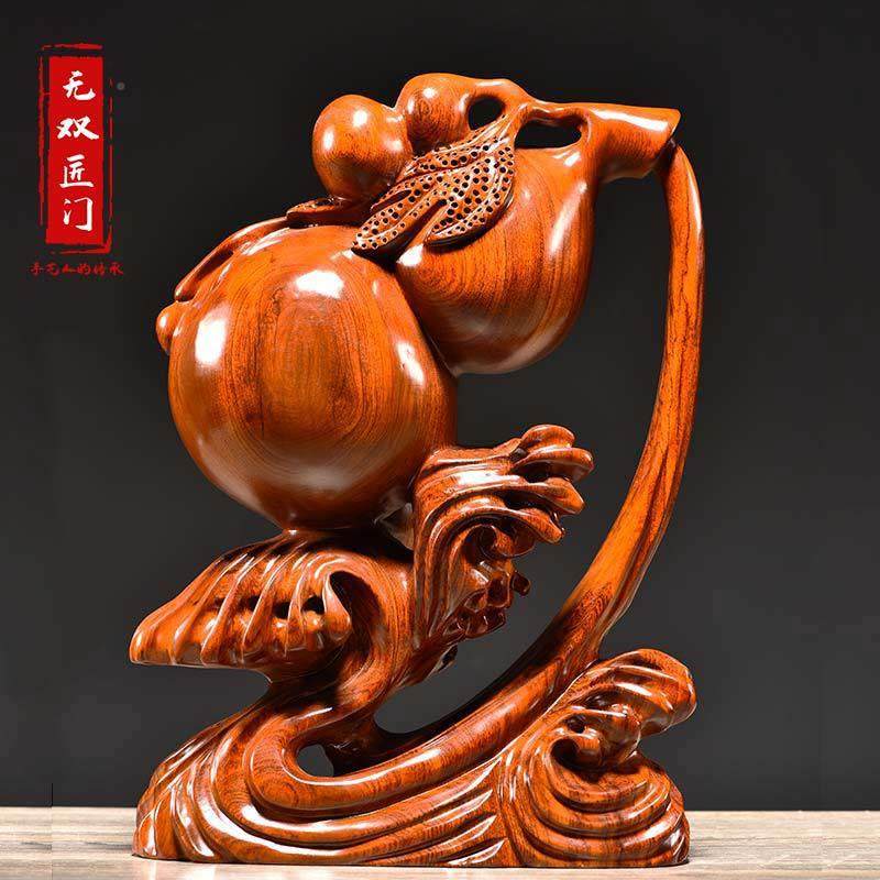 梨木雕花刻福禄有鱼葫芦摆件木实质WS-86203植物家居工办公室装饰