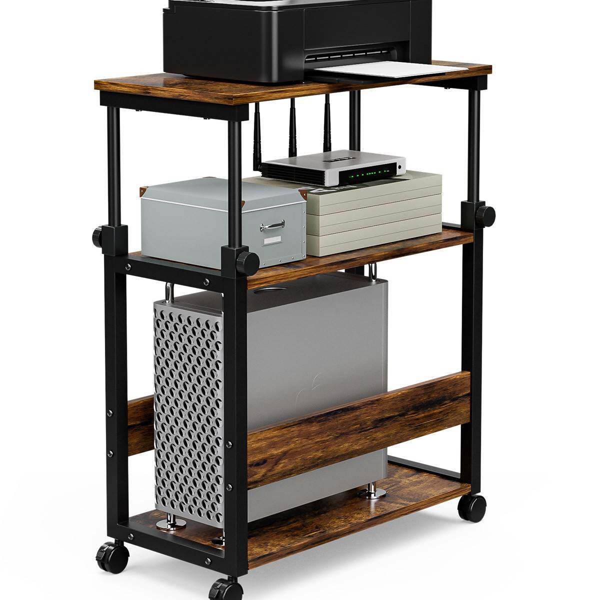 台式电脑主机底座双层万向轮带刹车移动主机托架办公室家用置物架