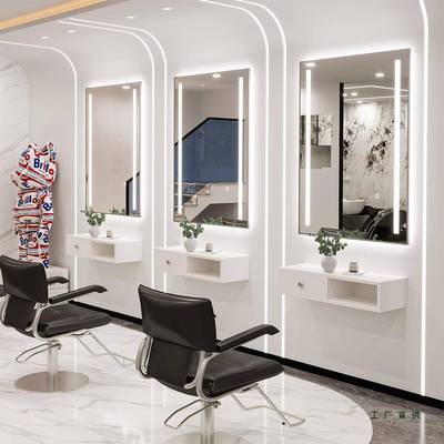 发理店镜台圆子理发店镜子985镜柜子一体挂墙美发店灯壁挂带烫染