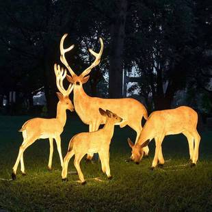 型仿LZZ MHL真梅花鹿摆件玻璃钢梅花鹿灯户防外水麋鹿灯公园庭物