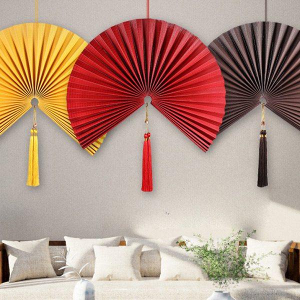 竹丝挂扇壁饰装饰特大号扇子新中式墙挂客厅玄关挂件户外吊扇挂饰