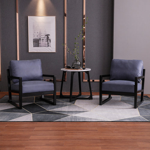 现代简约单人沙发实木办公会客接待科技布洽谈椅酒店休闲茶几组合