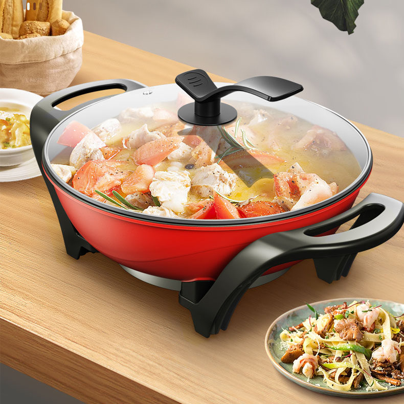 韩式电锅插电电火锅多功能一体不沾锅家用双管电炒锅蒸煮元宝锅