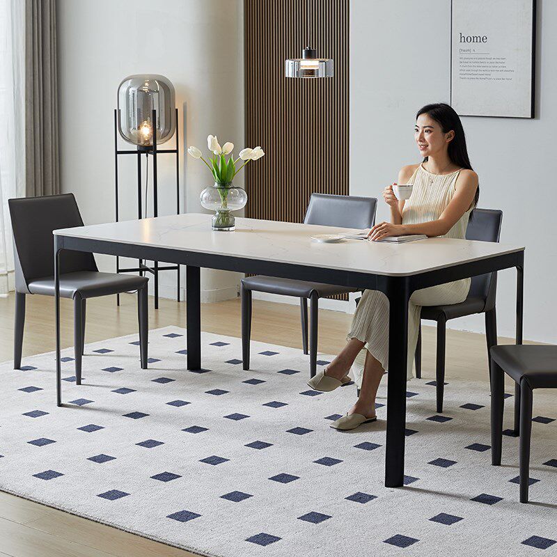 由曲 德利丰岩板餐桌现代简约大户型设计师长方形进口拉米娜饭桌