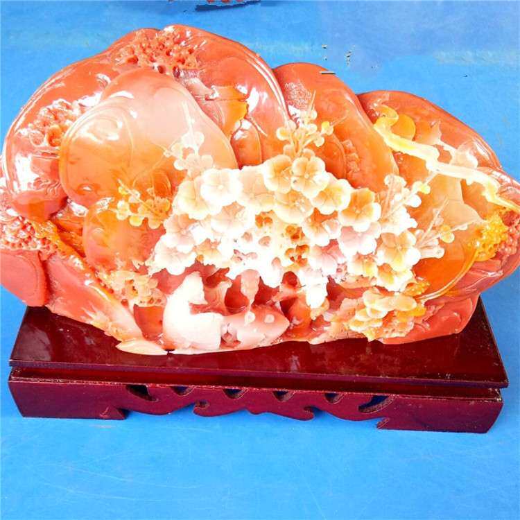 厂家 树脂工艺品仿寿山石花开富贵摆件