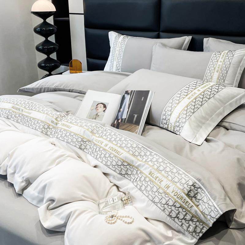 北欧风轻奢高级感被罩四件套水洗棉磨毛床笠被套2024新款床上用品