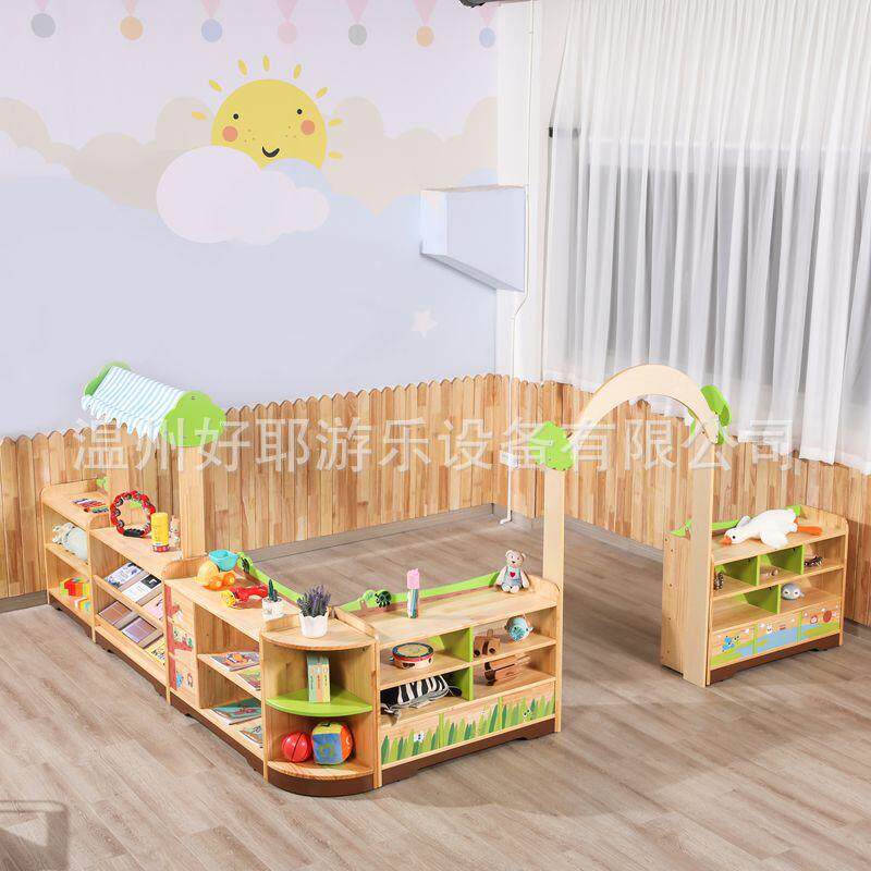 幼儿园实木组合玩具柜彩色建构区教具收纳架积木储物柜区角柜