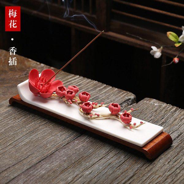 陶瓷梅花朵香插家用室内供佛香座香台香托线香炉熏香创意摆件卧香,家居饰品,香托/香盘/香座/香插,淘宝优惠券,粉丝福利购,淘宝优惠卷