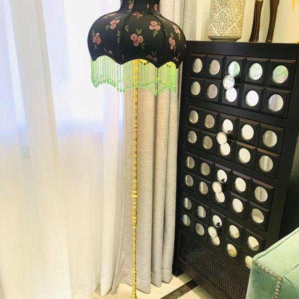 ZZ创意社 黄铜流苏台灯 复古怀旧绿色水晶落地灯（可定制）