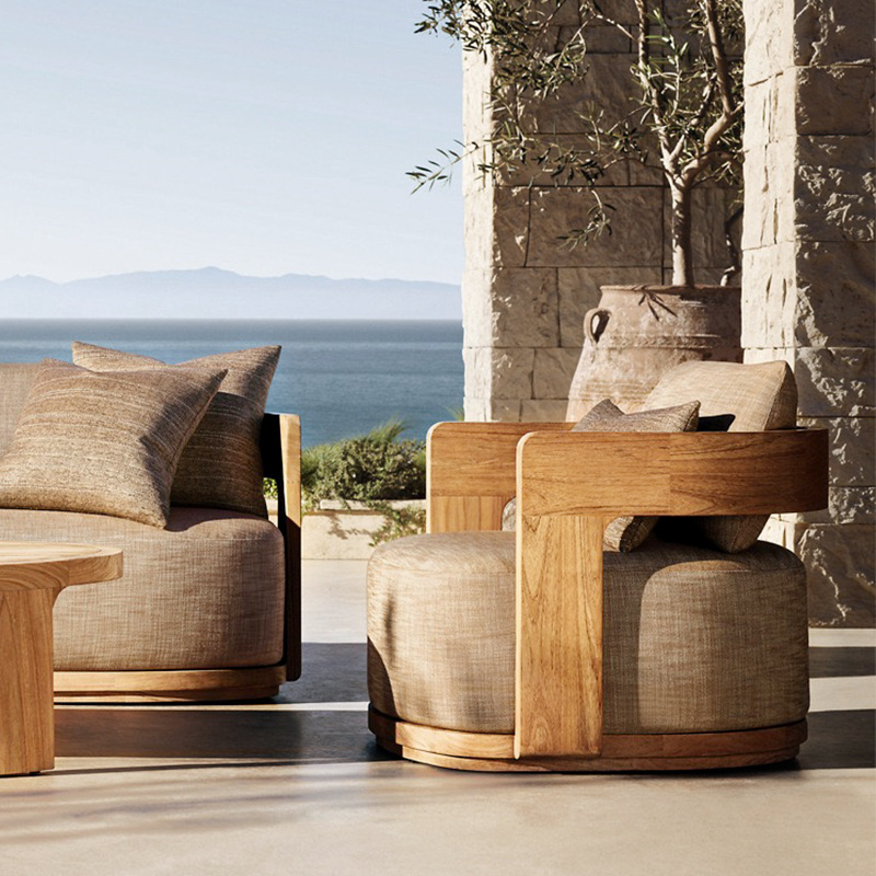 户外实木沙发庭院别墅露天阳台休闲原木家具组合北欧柚木躺椅茶几