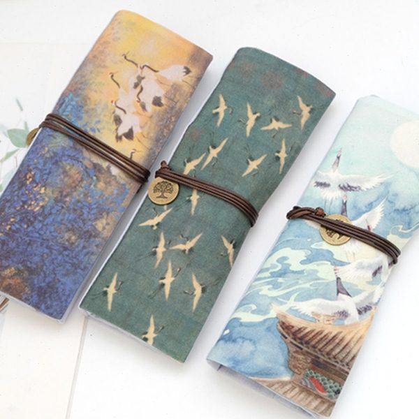 瑞鹤图笔袋棉麻笔帘折叠捆绑和风中国风创意文具日式卷帘仙鹤笔袋,文具电教/文化用品/商务用品,笔袋,淘宝优惠券,粉丝福利购,淘宝优惠卷