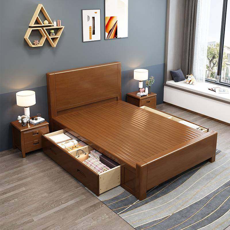 实木1.21单人床1米现代简约.35CMB小户型1.5米气米双人压高箱储物