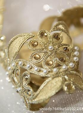 m枫丹白系列金线水露溶刺绣珠钻带子85m枕沙FPM抱发垫花带