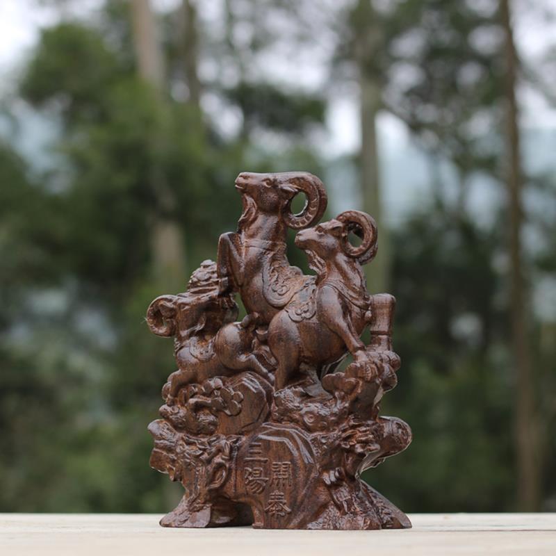 精雕越南木羊三羊开泰摆件