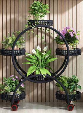 阳花架客厅落地式可移动带花轮绿萝盆架铁艺多层台子花架家PQX用