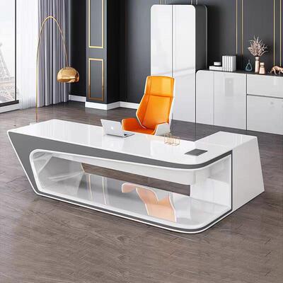 白色转大班台办公桌角老板桌大气简办公总裁桌室现代烤漆XBF老板