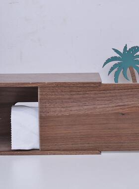 质纸巾盒家用餐厅桃纸巾盒胡长48450方形木滑盖木盒办公室木黑质抽纸盒