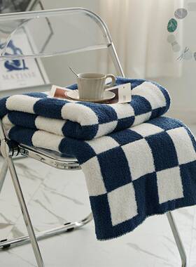 瑞家景织厂超火纺古的复大棋盘格IDV半边绒针织线毯沙发毯
