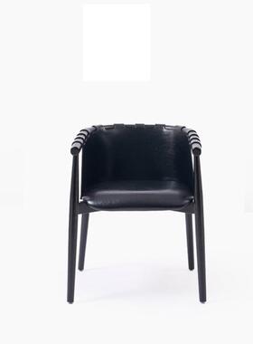 意式极简木餐FOZ椅家用马鞍扶手皮椅古风客厅休闲椅中白实蜡木椅