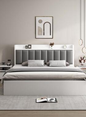 白色实床箱体现代简XZW木约软包靠背床密床板加网红款民宿宾客客