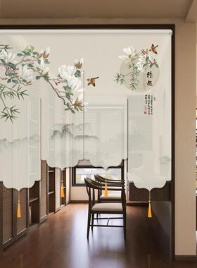 新中FHJ孔式门帘挂式屏风卷帘鸟雅趣免花打书玄关挂帘茶室房客厅