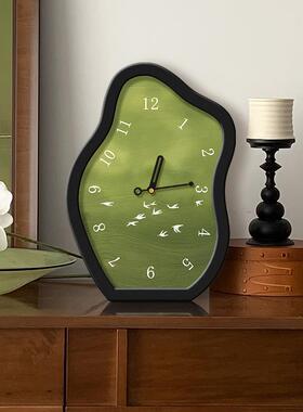 中古风面绿色飞鸟客厅桌摆件时摆钟电视柜JZ011019钟家用静台音卧
